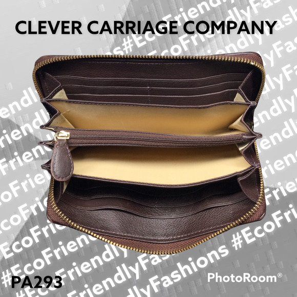 Clever Carriage Company Womens Calf Hair Leather Fur Zip- Around Wallet Burgundy - Picture 4 of 6